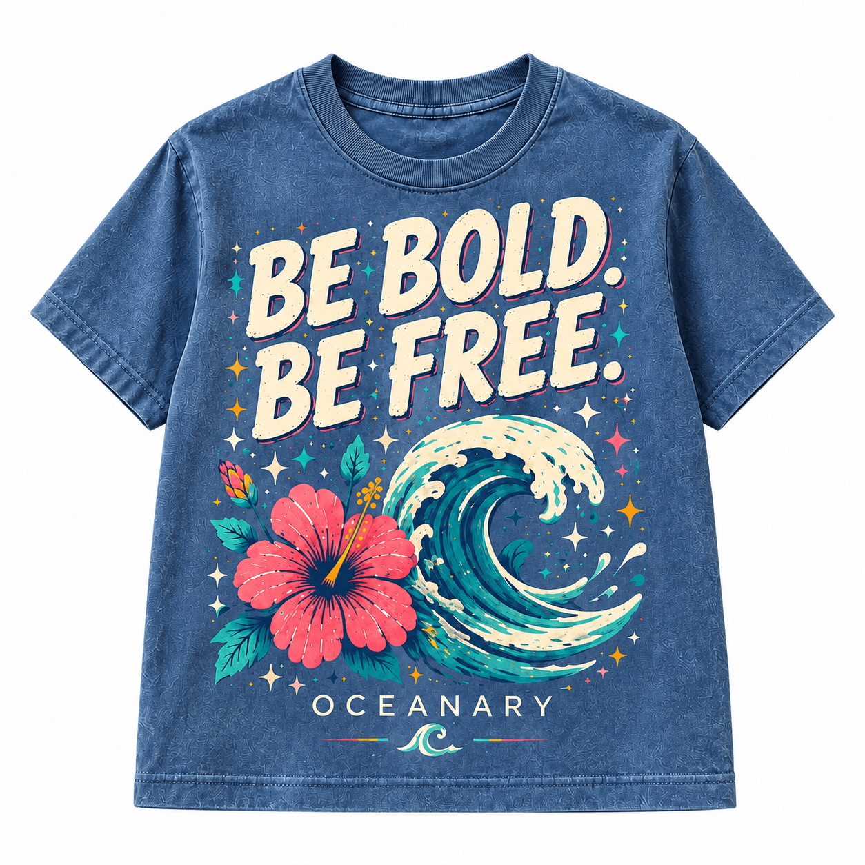 Be Bold Hibiscus Tee - Denim Blue
